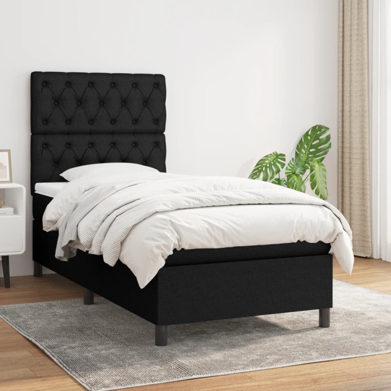 vidaXL Boxspringbett mit Matratze Schwarz 80x200 cm Stoff vidaXL Boxspringbett mit Matratze Schwarz 80x200 cm Stoff