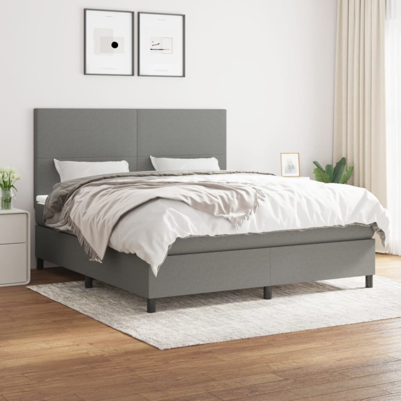 vidaXL Boxspringbett mit Matratze Dunkelgrau 160x200 cm Stoff vidaXL Boxspringbett mit Matratze Dunkelgrau 160x200 cm Stoff