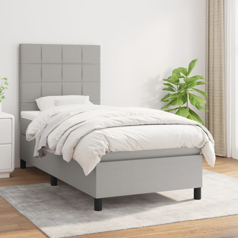 vidaXL Boxspringbett mit Matratze Hellgrau 80x200 cm Stoff vidaXL Boxspringbett mit Matratze Hellgrau 80x200 cm Stoff