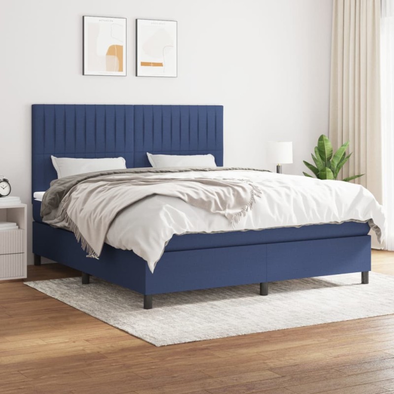 vidaXL Boxspringbett mit Matratze Blau 180x200 cm Stoff vidaXL Boxspringbett mit Matratze Blau 180x200 cm Stoff