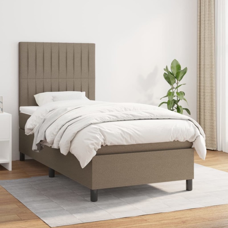 vidaXL Boxspringbett mit Matratze Taupe 90x200 cm Stoff vidaXL Boxspringbett mit Matratze Taupe 90x200 cm Stoff