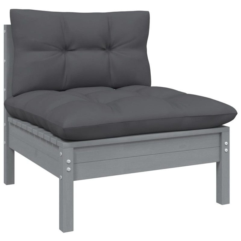 Garten-Mittelsofa mit Anthrazit Kissen Grau Massivholz Kiefer Garten-Mittelsofa mit Anthrazit Kissen Grau Massivholz Kiefer