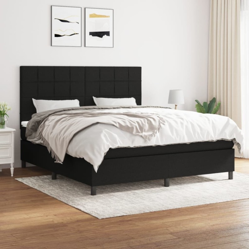 vidaXL Boxspringbett mit Matratze Schwarz 180x200 cm Stoff vidaXL Boxspringbett mit Matratze Schwarz 180x200 cm Stoff