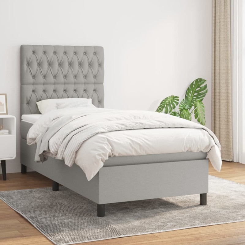 vidaXL Boxspringbett mit Matratze Hellgrau 90x200 cm Stoff vidaXL Boxspringbett mit Matratze Hellgrau 90x200 cm Stoff