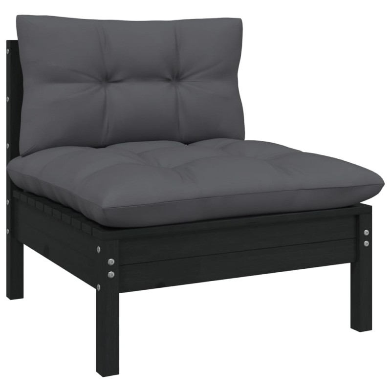 Garten-Mittelsofa mit Kissen Schwarz Massivholz Kiefer Garten-Mittelsofa mit Kissen Schwarz Massivholz Kiefer