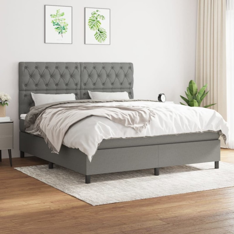 vidaXL Boxspringbett mit Matratze Dunkelgrau 160x200 cm Stoff vidaXL Boxspringbett mit Matratze Dunkelgrau 160x200 cm Stoff
