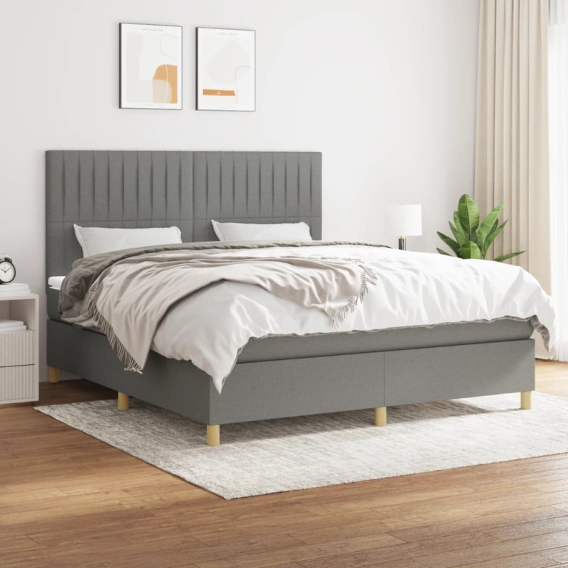vidaXL Boxspringbett mit Matratze Dunkelgrau 180x200 cm Stoff vidaXL Boxspringbett mit Matratze Dunkelgrau 180x200 cm Stoff
