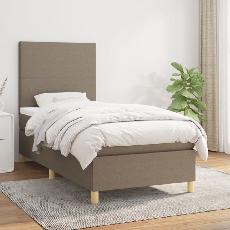 vidaXL Boxspringbett mit Matratze Taupe 90x190 cm Stoff vidaXL Boxspringbett mit Matratze Taupe 90x190 cm Stoff