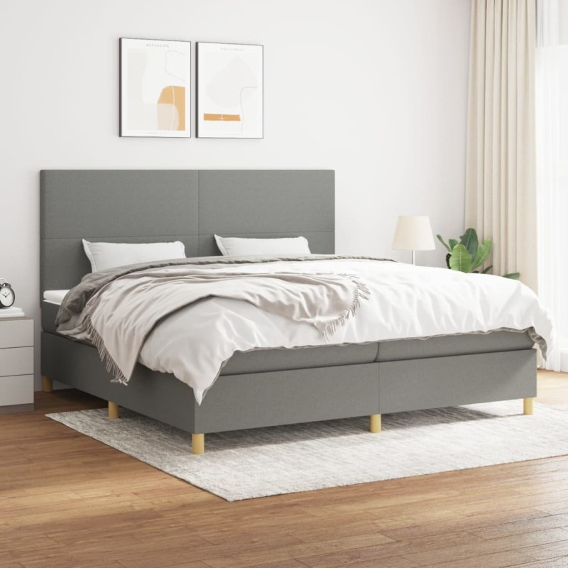 vidaXL Boxspringbett mit Matratze Dunkelgrau 200x200 cm Stoff vidaXL Boxspringbett mit Matratze Dunkelgrau 200x200 cm Stoff