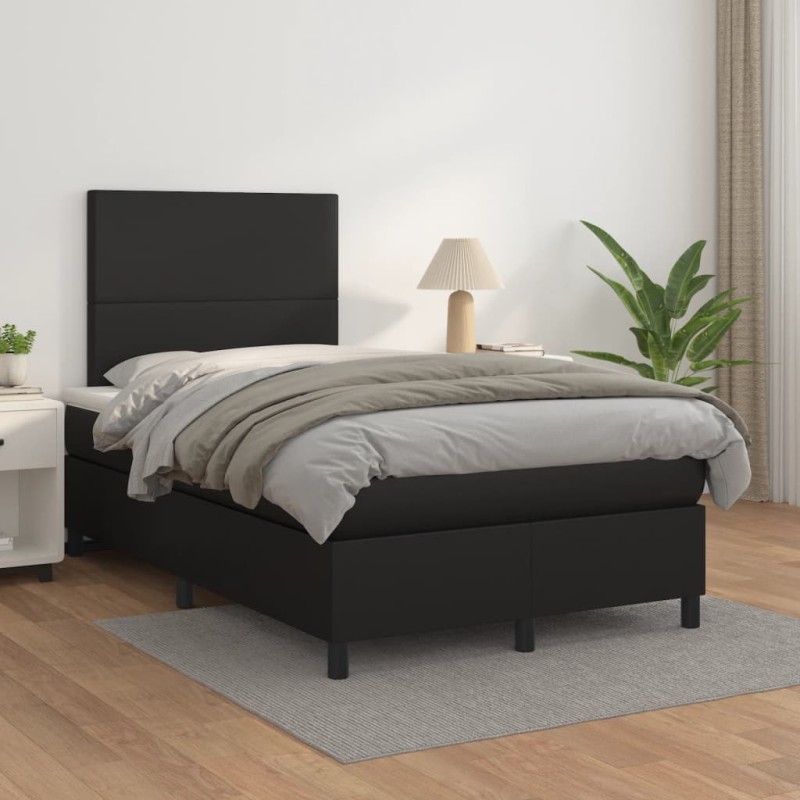 vidaXL Boxspringbett mit Matratze Schwarz 120x200 cm Kunstleder vidaXL Boxspringbett mit Matratze Schwarz 120x200 cm Kunstleder