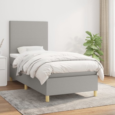 vidaXL Boxspringbett mit Matratze Hellgrau 90x200 cm Stoff