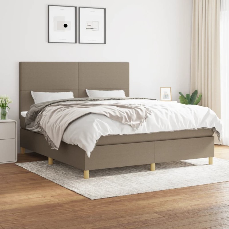 vidaXL Boxspringbett mit Matratze Taupe 180x200 cm Stoff vidaXL Boxspringbett mit Matratze Taupe 180x200 cm Stoff
