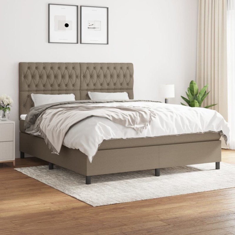 vidaXL Boxspringbett mit Matratze Taupe 180x200 cm Stoff vidaXL Boxspringbett mit Matratze Taupe 180x200 cm Stoff