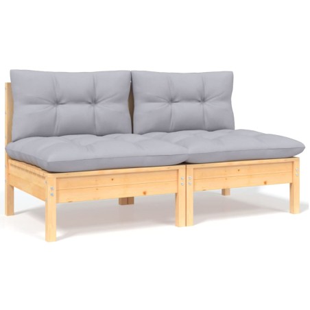 2-Sitzer-Gartensofa mit Grauen Kissen Massivholz Kiefer