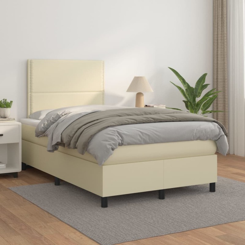vidaXL Boxspringbett mit Matratze Creme 120x200 cm Kunstleder vidaXL Boxspringbett mit Matratze Creme 120x200 cm Kunstleder