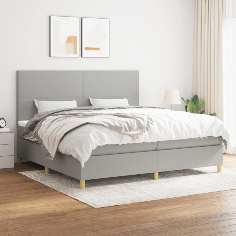 vidaXL Boxspringbett mit Matratze Hellgrau 200x200 cm Stoff vidaXL Boxspringbett mit Matratze Hellgrau 200x200 cm Stoff
