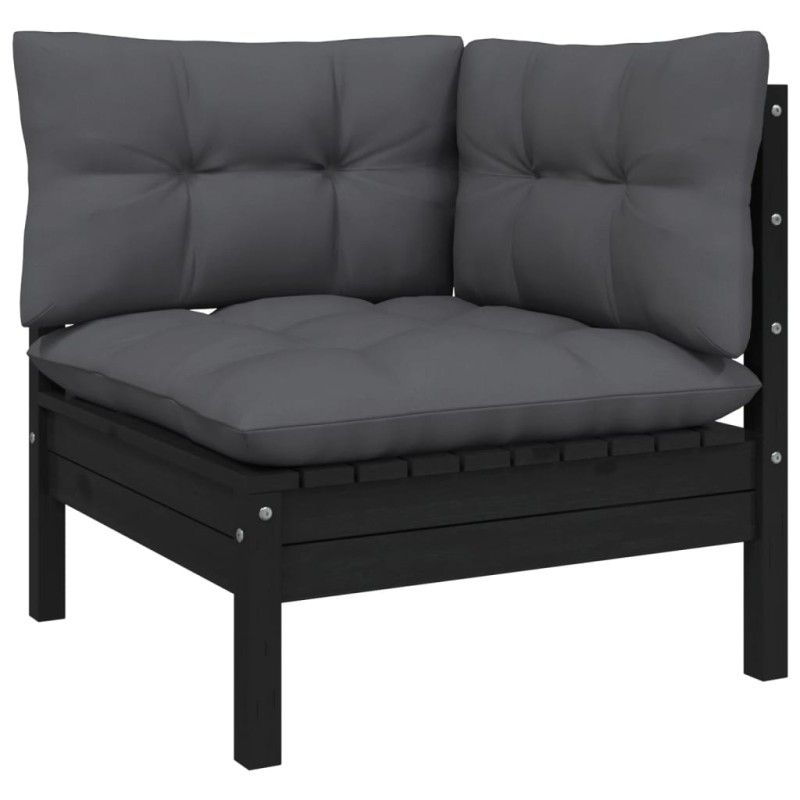 Garten-Ecksofa mit Kissen Schwarz Massivholz Kiefer Garten-Ecksofa mit Kissen Schwarz Massivholz Kiefer