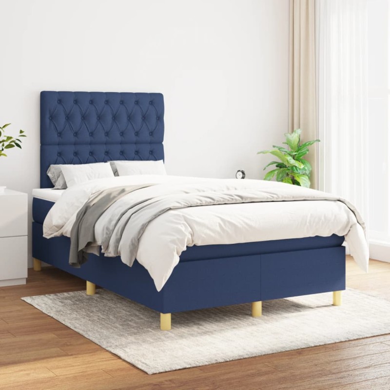 vidaXL Boxspringbett mit Matratze Blau 120x200 cm Stoff vidaXL Boxspringbett mit Matratze Blau 120x200 cm Stoff