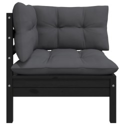 Garten-Ecksofa mit Kissen Schwarz Massivholz Kiefer