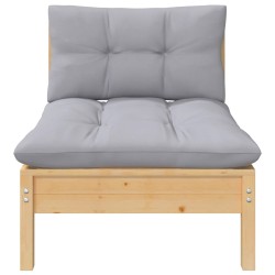 Garten-Mittelsofa mit Grauen Kissen Massivholz Kiefer