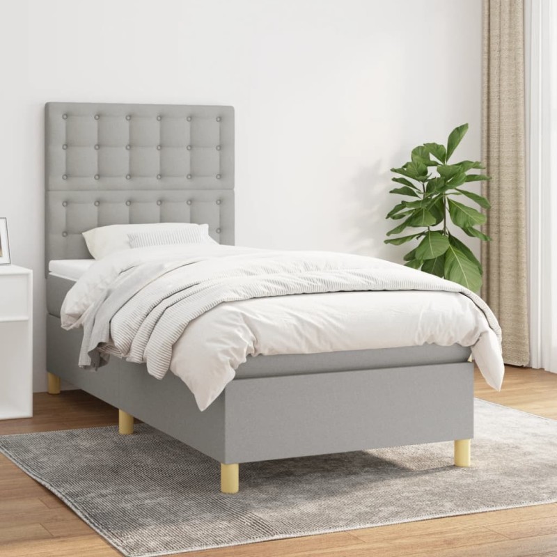 vidaXL Boxspringbett mit Matratze Hellgrau 90x200 cm Stoff vidaXL Boxspringbett mit Matratze Hellgrau 90x200 cm Stoff