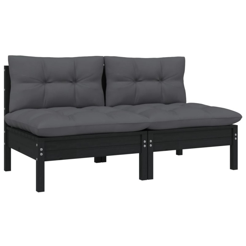 2-Sitzer-Gartensofa mit Kissen Schwarz Massivholz Kiefer 2-Sitzer-Gartensofa mit Kissen Schwarz Massivholz Kiefer