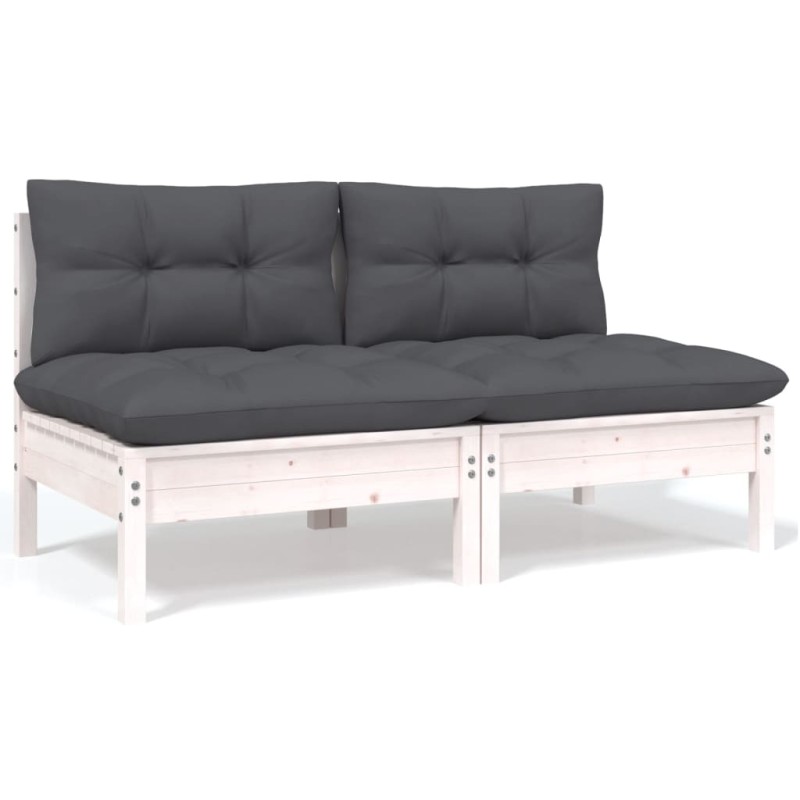 2-Sitzer-Gartensofa mit Kissen Weiß Massivholz Kiefer 2-Sitzer-Gartensofa mit Kissen Weiß Massivholz Kiefer