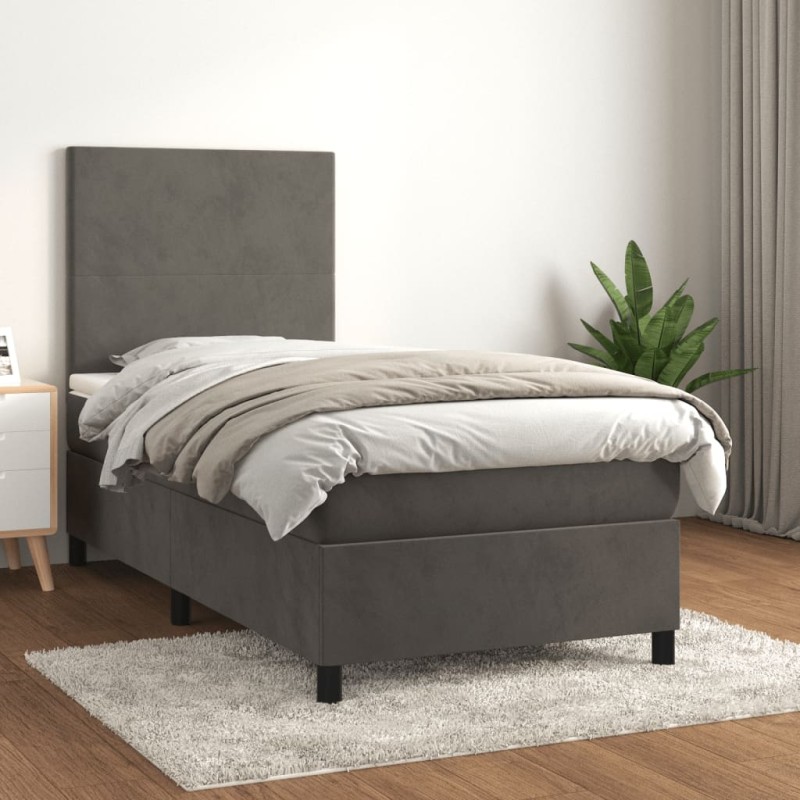 vidaXL Boxspringbett mit Matratze Dunkelgrau 90x190 cm Samt vidaXL Boxspringbett mit Matratze Dunkelgrau 90x190 cm Samt