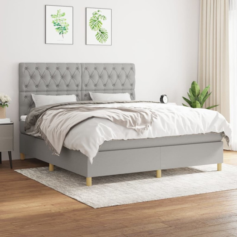 vidaXL Boxspringbett mit Matratze Hellgrau 160x200 cm Stoff vidaXL Boxspringbett mit Matratze Hellgrau 160x200 cm Stoff