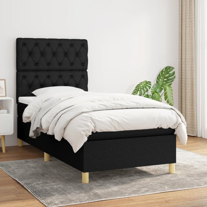 vidaXL Boxspringbett mit Matratze Schwarz 80x200 cm Stoff vidaXL Boxspringbett mit Matratze Schwarz 80x200 cm Stoff