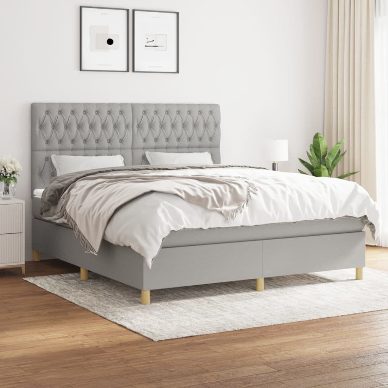 vidaXL Boxspringbett mit Matratze Hellgrau 180x200 cm Stoff vidaXL Boxspringbett mit Matratze Hellgrau 180x200 cm Stoff