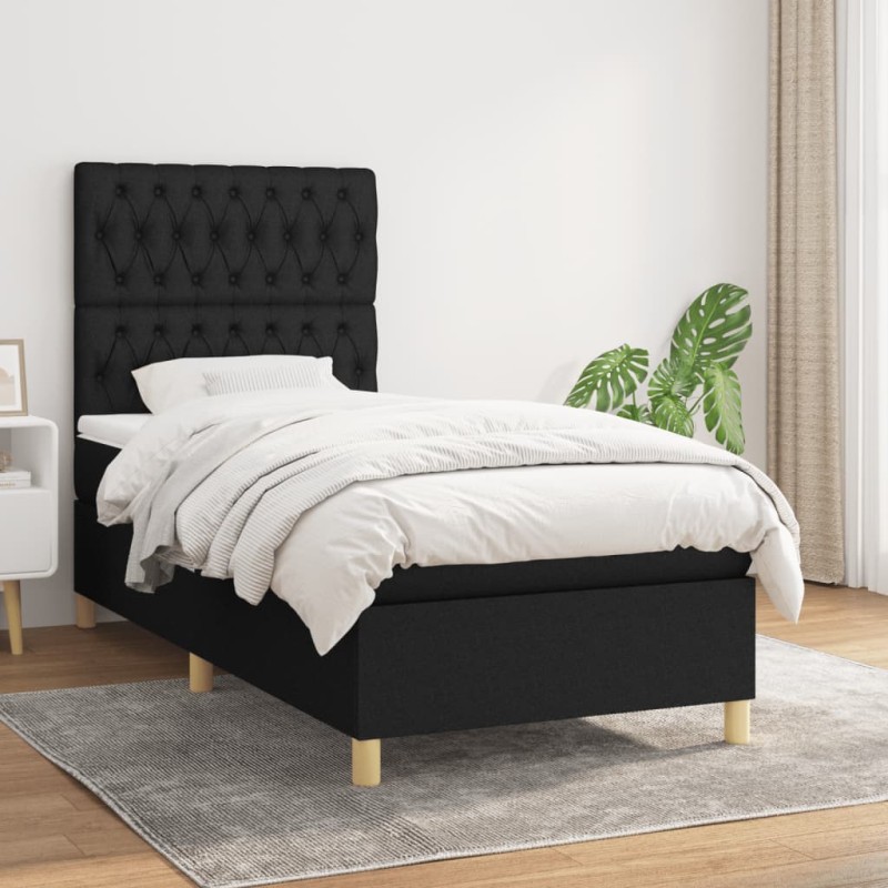 vidaXL Boxspringbett mit Matratze Schwarz 100x200 cm Stoff vidaXL Boxspringbett mit Matratze Schwarz 100x200 cm Stoff