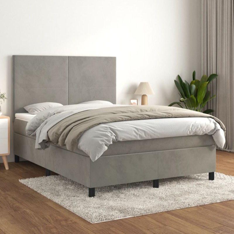 vidaXL Boxspringbett mit Matratze Hellgrau 140x200 cm Samt vidaXL Boxspringbett mit Matratze Hellgrau 140x200 cm Samt