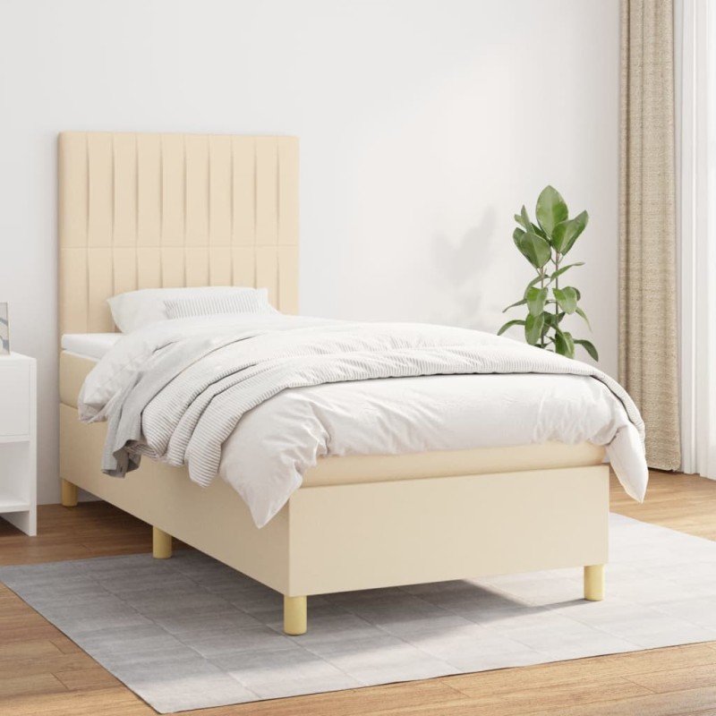vidaXL Boxspringbett mit Matratze Creme 90x200 cm Stoff vidaXL Boxspringbett mit Matratze Creme 90x200 cm Stoff