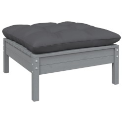 vidaXL Gartenhocker mit Kissen in Grau Massivholz Kiefer