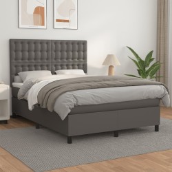 vidaXL Boxspringbett mit Matratze Grau 140x200 cm Kunstleder
