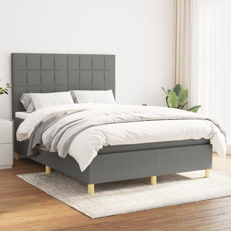 vidaXL Boxspringbett mit Matratze Dunkelgrau 140x190 cm Stoff vidaXL Boxspringbett mit Matratze Dunkelgrau 140x190 cm Stoff