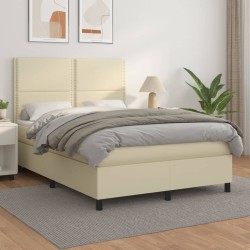 vidaXL Boxspringbett mit Matratze Creme 140x200 cm Kunstleder