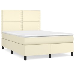 vidaXL Boxspringbett mit Matratze Creme 140x200 cm Kunstleder
