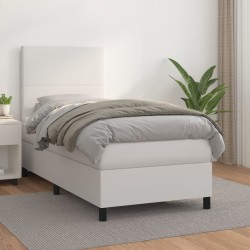 vidaXL Boxspringbett mit Matratze Weiß 90x200 cm Kunstleder