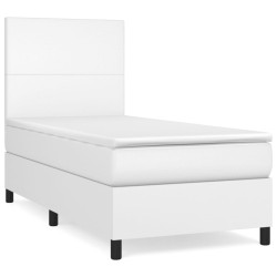 vidaXL Boxspringbett mit Matratze Weiß 90x200 cm Kunstleder