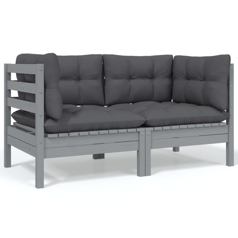 2-Sitzer-Gartensofa mit Kissen Grau Massivholz Kiefer 2-Sitzer-Gartensofa mit Kissen Grau Massivholz Kiefer