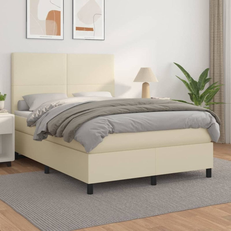 vidaXL Boxspringbett mit Matratze Creme 140x200 cm Kunstleder vidaXL Boxspringbett mit Matratze Creme 140x200 cm Kunstleder