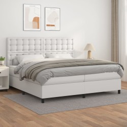 vidaXL Boxspringbett mit Matratze Weiß 200x200 cm Kunstleder