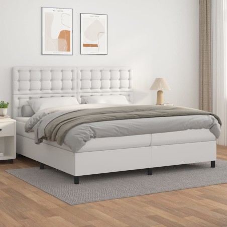 vidaXL Boxspringbett mit Matratze Weiß 200x200 cm Kunstleder