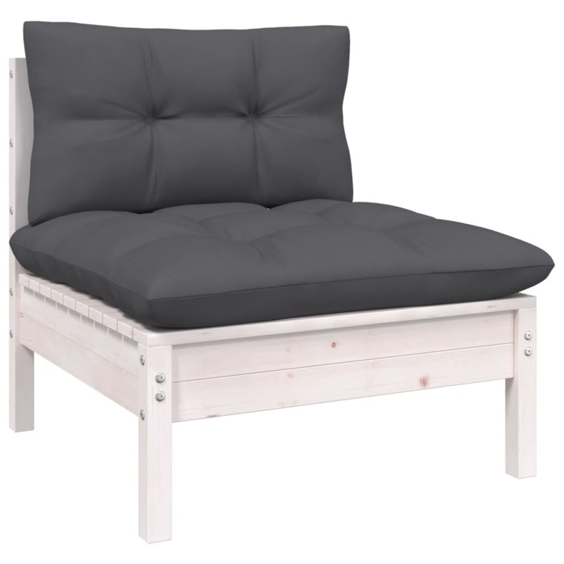 vidaXL Garten-Mittelsofa mit Kissen Weiß Massivholz Kiefer vidaXL Garten-Mittelsofa mit Kissen Weiß Massivholz Kiefer