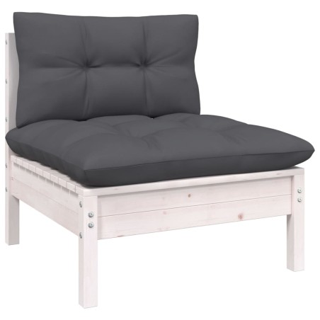 vidaXL Garten-Mittelsofa mit Kissen Weiß Massivholz Kiefer