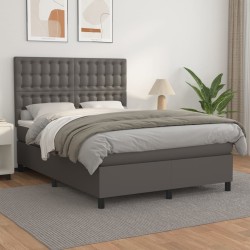 vidaXL Boxspringbett mit Matratze Grau 140x190 cm Kunstleder