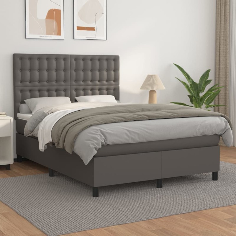 vidaXL Boxspringbett mit Matratze Grau 140x190 cm Kunstleder vidaXL Boxspringbett mit Matratze Grau 140x190 cm Kunstleder
