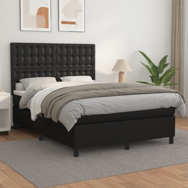 vidaXL Boxspringbett mit Matratze Schwarz 140x190 cm Kunstleder vidaXL Boxspringbett mit Matratze Schwarz 140x190 cm Kunstleder